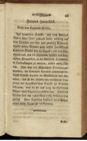 Zweytes Hauptstück. Reise des Capitain Wallis.