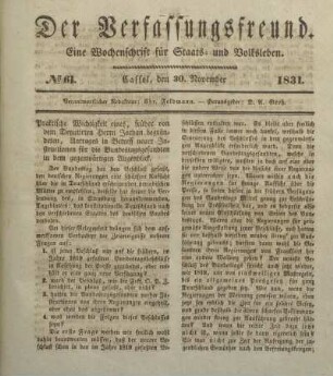 № 61. Cassel, den 30. November 1831.
