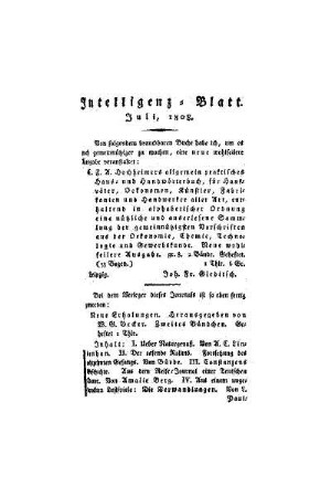 Intelligenz-Blatt : Juli, 1808