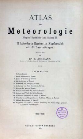 Atlas der Meteorologie ; 12 kolorierte Karten in Kupferstich mit 61 Darstellungen