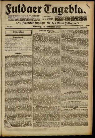 Erste Ausgabe vom Samstag, den 13. November 1920.