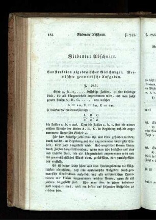 Siebenter Abschnitt. Construction algebraischer Gleichungen. Vermischte geometrische Aufgaben.