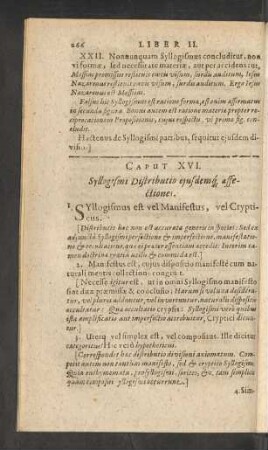Caput XVI. Syllogismi Distributio eiusdemq[ue] affectiones.