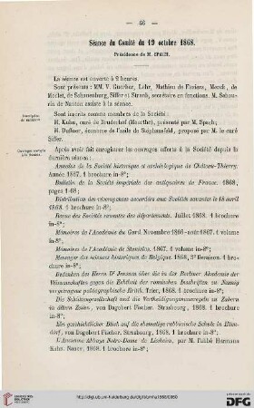 Séance du Comité du 19 octobre 1868