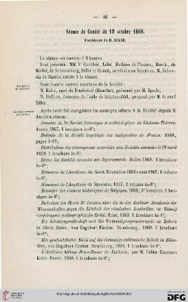 Séance du Comité du 19 octobre 1868