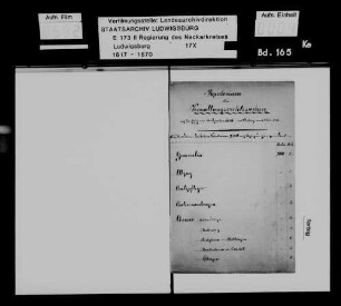 Repertorium (Registraturplan) über Verwaltungsrechtssachen