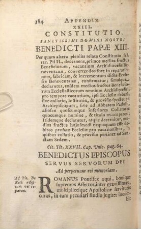XXIII. constitutio Sanctissimi Domini Nostri Benedicti Papae XIII.