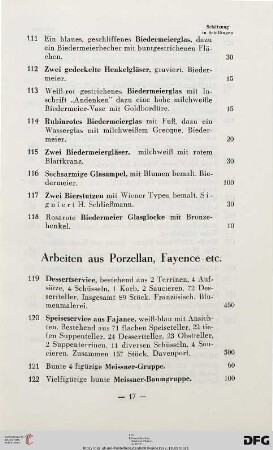 Arbeiten aus Porzellan, Fayence etc. (Nr. 119-148)