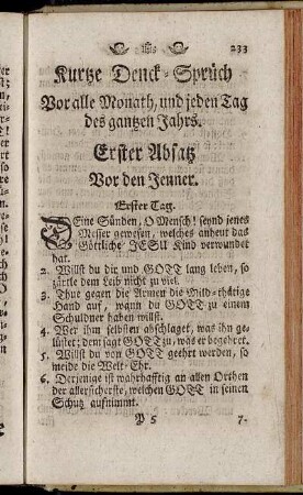 Kurtze Denck-Sprüch Vor alle Monath, und jeden Tag des gantzen Jahrs.