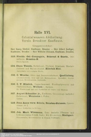 Halle XVI. Colonialwaaren-Abtheilung. Verein Dresdner Kaufleute
