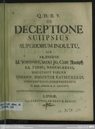 De Deceptione Suiipsius Superiorum Indultu