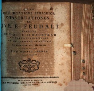 Dissertatione periodica observationes ex ivre feudali