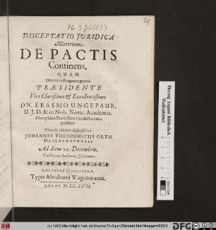 Disceptatio Iuridica Materiam De Pactis Continens