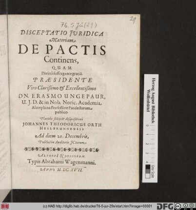 Disceptatio Iuridica Materiam De Pactis Continens