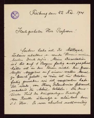 Brief vom 22.11.1901