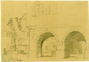 Haslach Arkaden Marktplatz mit Sebastianbrunnen