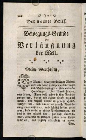 166-186, Der neunte Brief. Bewegungs-Gruende zur Verlaeugnung der Welt.