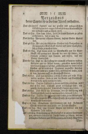 Verzeichnis derer Capitel so in diesem Werck enthalten.