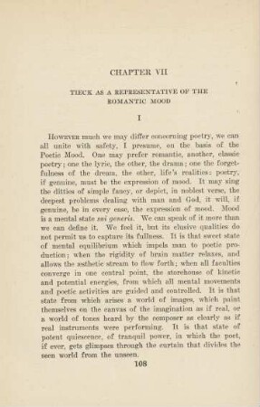 Chapter VII Tieck as a Representative of the Romantic Mood