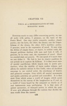 Chapter VII Tieck as a Representative of the Romantic Mood