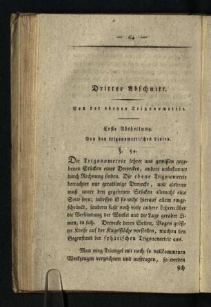 Dritter Abschnitt: Von der ebenen Trigonometrie