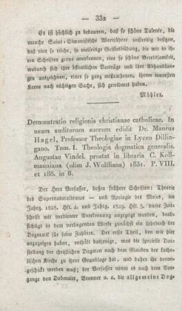332-345 [Rezension] Hagel, Maurus, Theologia dogmatica generalis