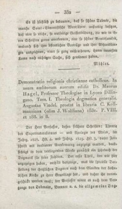 332-345 [Rezension] Hagel, Maurus, Theologia dogmatica generalis