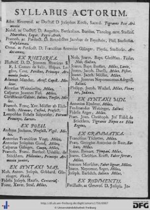 Syllabus Actorum.