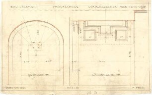 Pfann, Paul; München, Kaulbachstr. 29; Haus Prof. v. Rümann - Vorplatzerker EG, Rabitztonne (Querschnitt,Längsschnitt)
