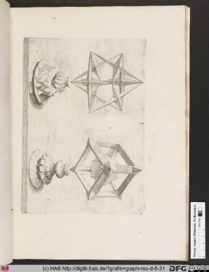 Geometrische Perspektivkonstruktion zweier platonischer Körper.