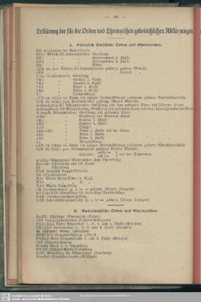 Erklärung der für die Orden und Ehrenzeichen gebräuchlichen Abkürzungen