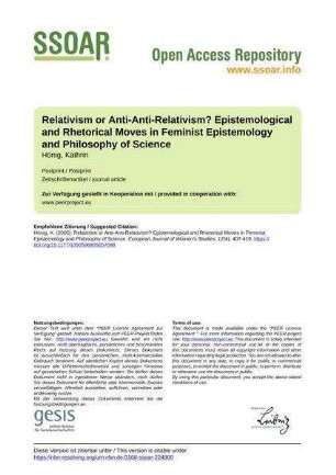 Relativism or Anti-Anti-Relativism? Epistemological and Rhetorical Moves in Feminist Epistemology and Philosophy of Science
