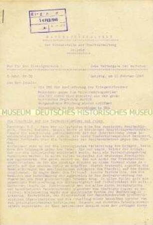 Interner Nachrichtendienst der Stadtverwaltung Leipzig u.a. zum Nürnberger Prozess und zur "Welternährungskrise" ("Nur für den Dienstgebrauch")