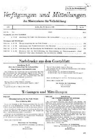 Übergangsregelung für das Fach Chemie : 5/59 vom 5. Oktober 1959 ; [Weisungen und Mitteilungen]