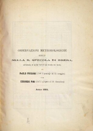 Osservazioni meteorologiche : eseguite nell'anno .... 1881