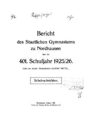 1925/26: Bericht über das Schuljahr ... - 1925/26