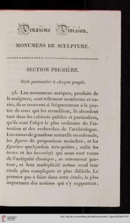 Deuxième division: Monumens de sculpture