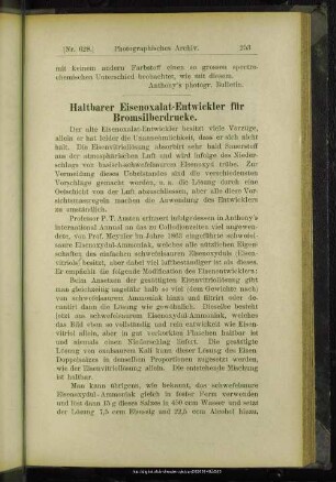 Haltbarer Eisenoxalat-Entwickler für Bromsilberdrucke