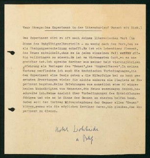 UB Gießen, Hs NF 821-1,a - Das Experiment in der Literatur. - UB Gießen, NF Hs 821-1,a
