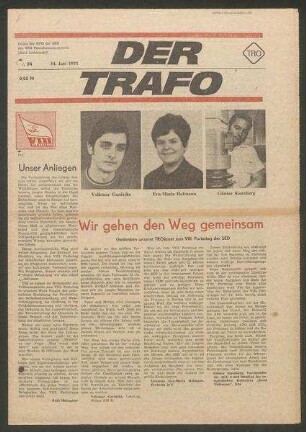 TRO-Betriebszeitung 'Der Trafo'; Nr. 24/1971 (14. Juni 1971)