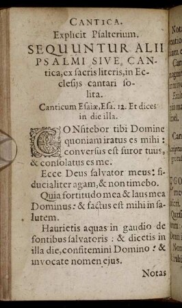 Sequuntur Alii Psalmi Sive Cantica, ex sacris literis, in Ecclesijs cantari solita.