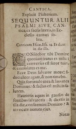 Sequuntur Alii Psalmi Sive Cantica, ex sacris literis, in Ecclesijs cantari solita.