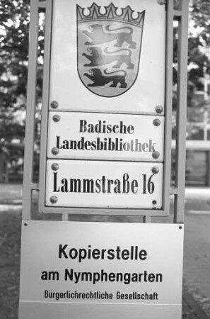 Badische Landesbibliothek Lammstraße 16 mit Kopierstelle am Nymphengarten