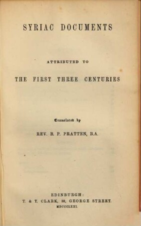 Syriac documents attributed to the first three centuries