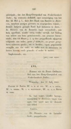 LVI. Extract uit de Extra Ordinaire Rol van het Hoog-Geregtshof van Nederlandsch Indie. Woensdag, den 16 Julij 1845.