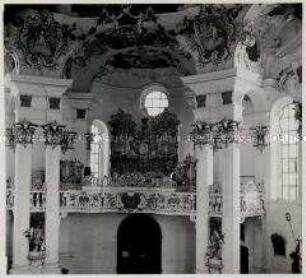 Wies, Wallfahrtskirche zum Gegeißelten Heiland auf der Wies (Wieskirche), Blick zur Orgel