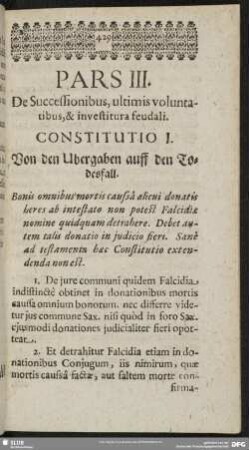 Pars III. De Successionibus, ultimis voluntatibus, & investitura feudali