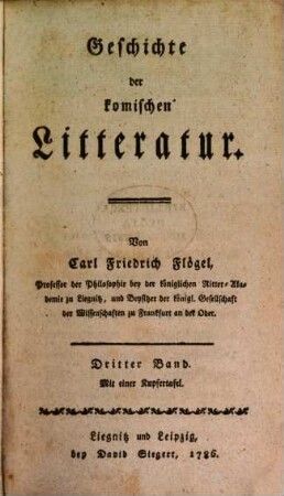 Geschichte der komischen Litteratur, 3 : Mit einer Kupfertafel