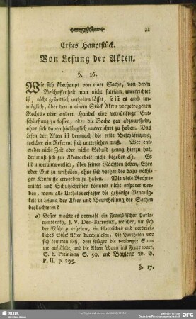 Erstes Hauptstück. Von Lesung der Akten