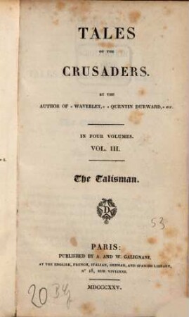Tales of the Crusaders : in four volumes, 3. The Talisman